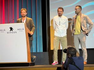El director de Speak No Evil Christian Tafdrup, su guionista Mads Tafdrup y el productor Jakob Jarek en el Auditori